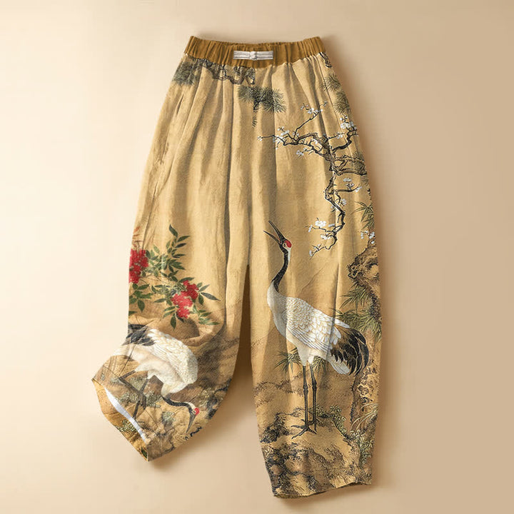 Buddha Stones Pantaloni harem da donna in puro cotone con motivo floreale orientale, bottoni a rana e vita elasticizzata, con tasche. - Tan - US16, UK/AU20, EU48 (3XL) - image 0