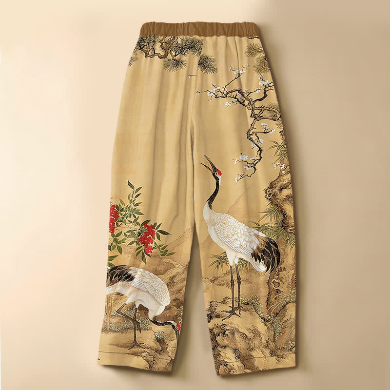 Buddha Stones Pantaloni harem da donna in puro cotone con motivo floreale orientale, bottoni a rana e vita elasticizzata, con tasche. - image 1