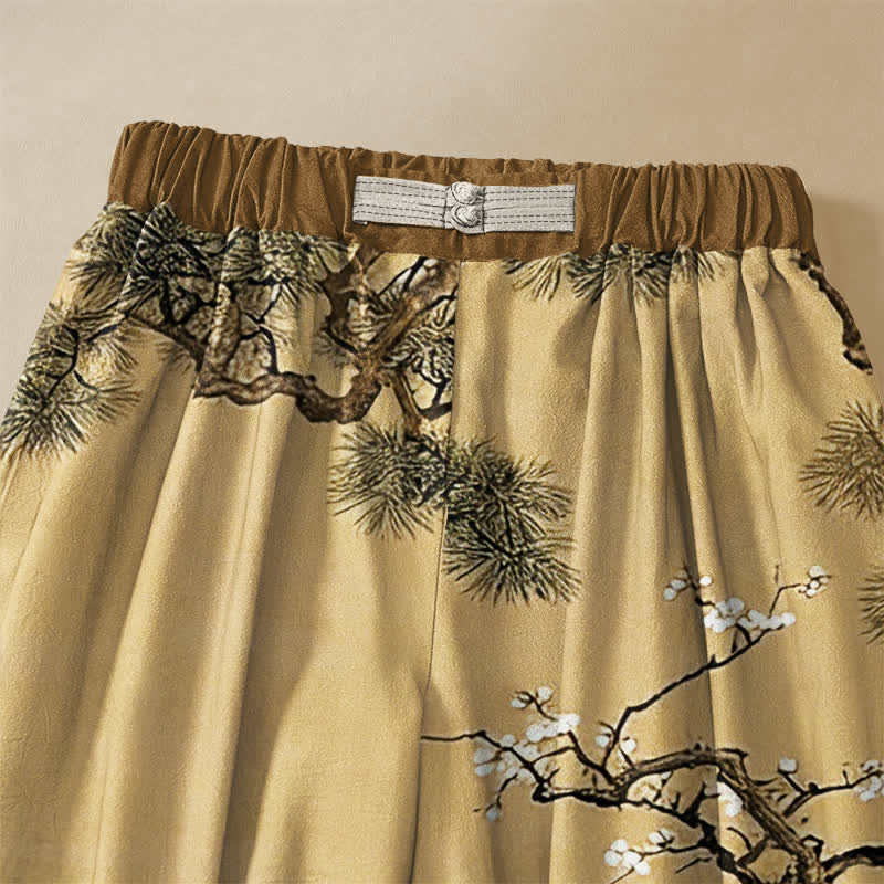 Buddha Stones Pantaloni harem da donna in puro cotone con motivo floreale orientale, bottoni a rana e vita elasticizzata, con tasche. - image 2
