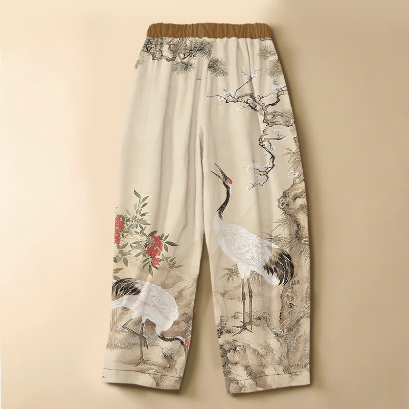 Buddha Stones Pantaloni harem da donna in puro cotone con motivo floreale orientale, bottoni a rana e vita elasticizzata, con tasche. - image 6