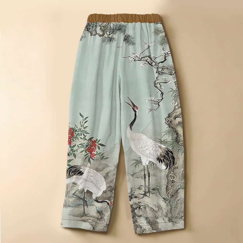 Buddha Stones Pantaloni harem da donna in puro cotone con motivo floreale orientale, bottoni a rana e vita elasticizzata, con tasche. - image 8