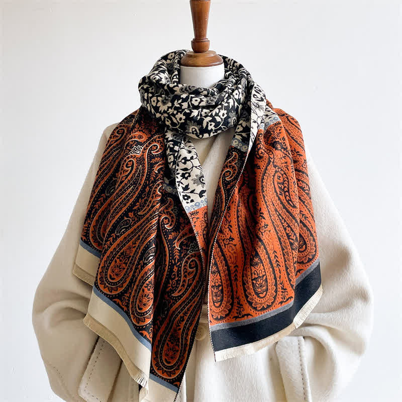 Buddha Stones Sciarpa reversibile con motivo floreale paisley a tralci, ideale per primavera e autunno. - image 9