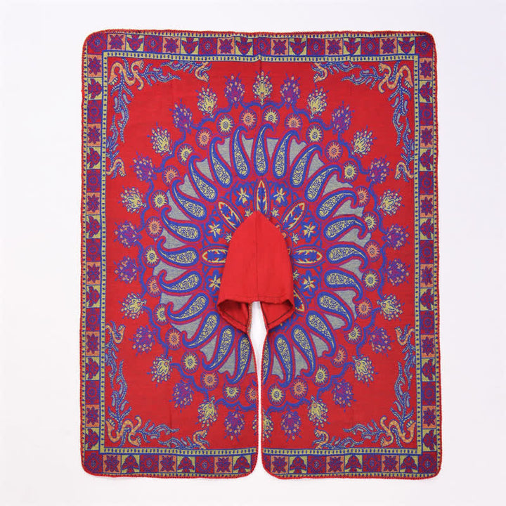 Buddha Stones Poncho/scialle stile boho con cappuccio, fantasia paisley geometrica, autunno/inverno. - image 16