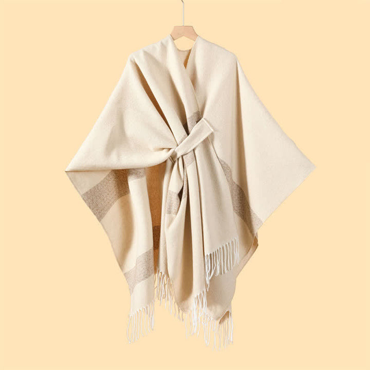 Buddha Stones Sciarpa accogliente a righe stile boho con fibbia a nappine, ideale per autunno/inverno. - image 38