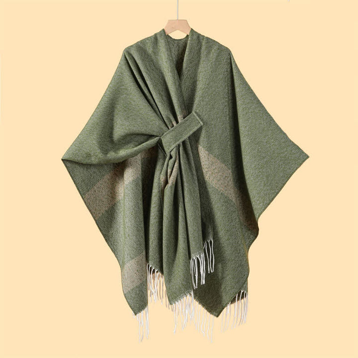 Buddha Stones Sciarpa accogliente a righe stile boho con fibbia a nappine, ideale per autunno/inverno. - image 21