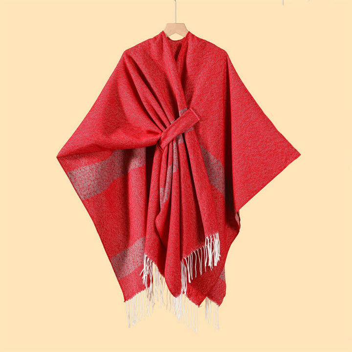 Buddha Stones Sciarpa accogliente a righe stile boho con fibbia a nappine, ideale per autunno/inverno. - image 27