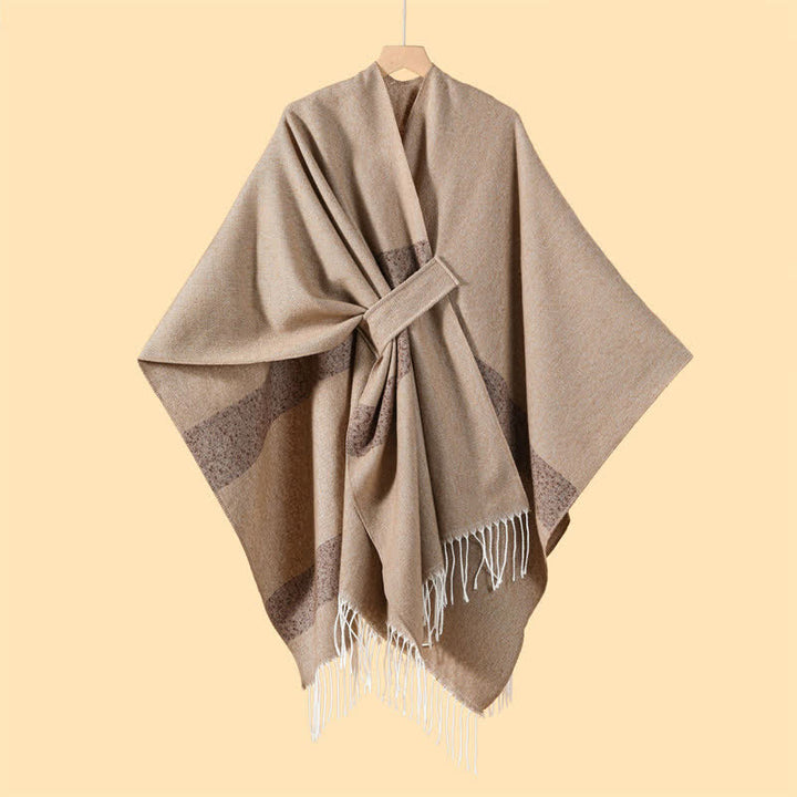 Buddha Stones Sciarpa accogliente a righe stile boho con fibbia a nappine, ideale per autunno/inverno. - image 32