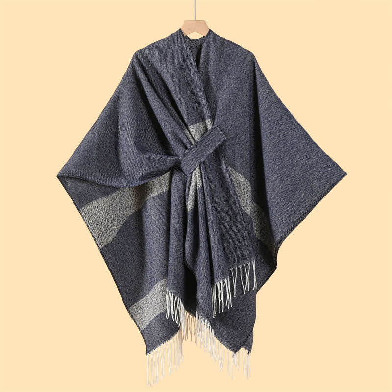Buddha Stones Sciarpa accogliente a righe stile boho con fibbia a nappine, ideale per autunno/inverno. - image 15