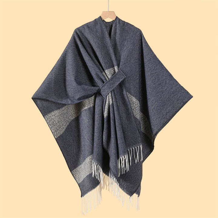 Buddha Stones Sciarpa accogliente a righe stile boho con fibbia a nappine, ideale per autunno/inverno. - image 15