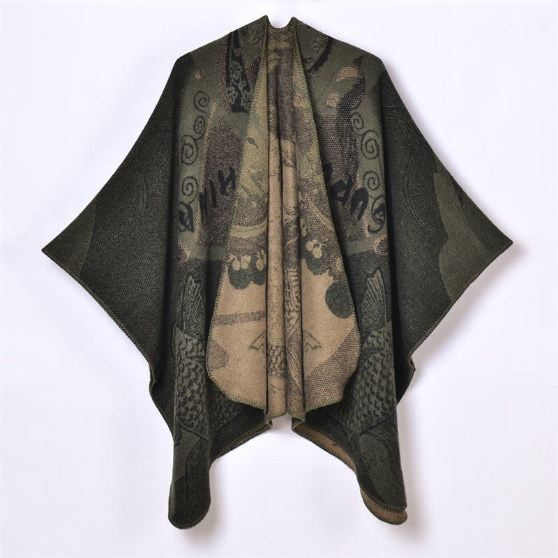 Buddha Stones Autunno Inverno Koi Pesci Nuvole Sciarpa morbida drappeggiata orientale - Verde oliva scuro - 130x150 cm - image 5