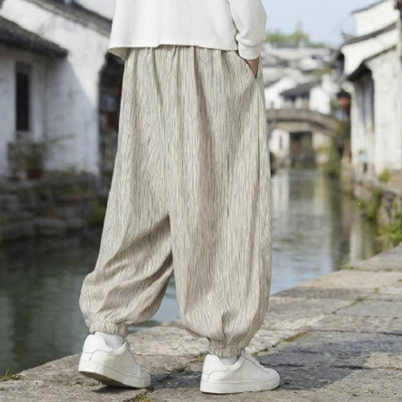 Buddha Stones Pantaloni harem da uomo a tinta unita, casual, vintage, con coulisse, per primavera e autunno, con tasche. - image 25