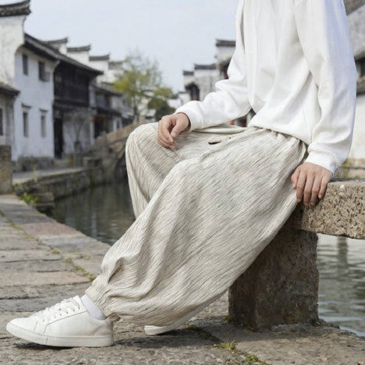Buddha Stones Pantaloni harem da uomo a tinta unita, casual, vintage, con coulisse, per primavera e autunno, con tasche. - image 28