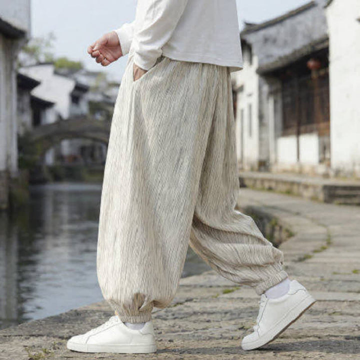 Buddha Stones Pantaloni harem da uomo a tinta unita, casual, vintage, con coulisse, per primavera e autunno, con tasche. - image 26