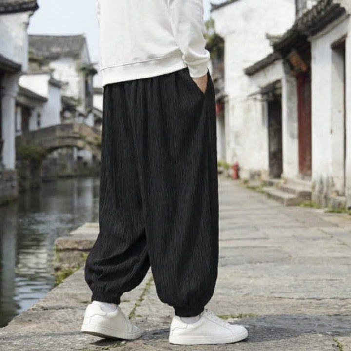 Buddha Stones Pantaloni harem da uomo a tinta unita, casual, vintage, con coulisse, per primavera e autunno, con tasche. - image 12