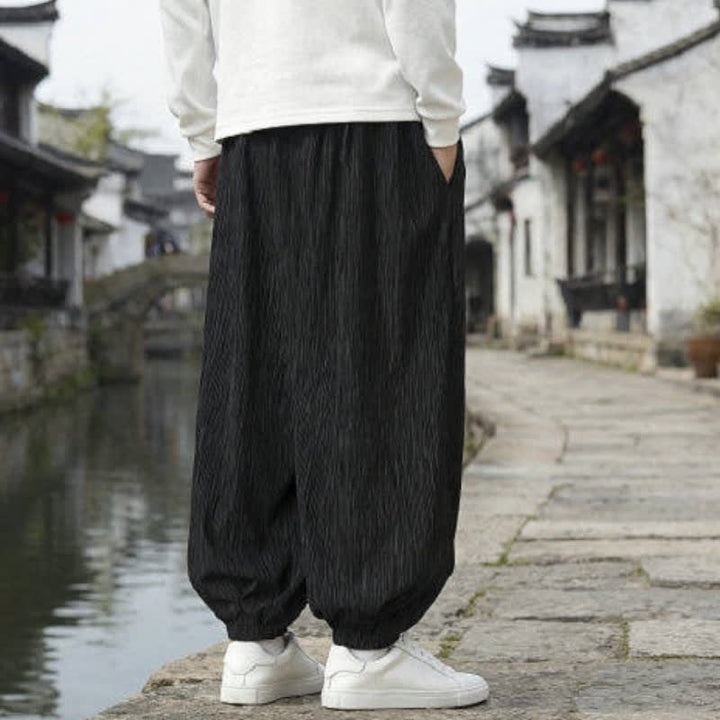 Buddha Stones Pantaloni harem da uomo a tinta unita, casual, vintage, con coulisse, per primavera e autunno, con tasche. - image 10