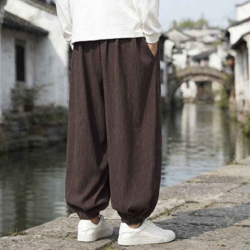 Buddha Stones Pantaloni harem da uomo a tinta unita, casual, vintage, con coulisse, per primavera e autunno, con tasche. - image 30