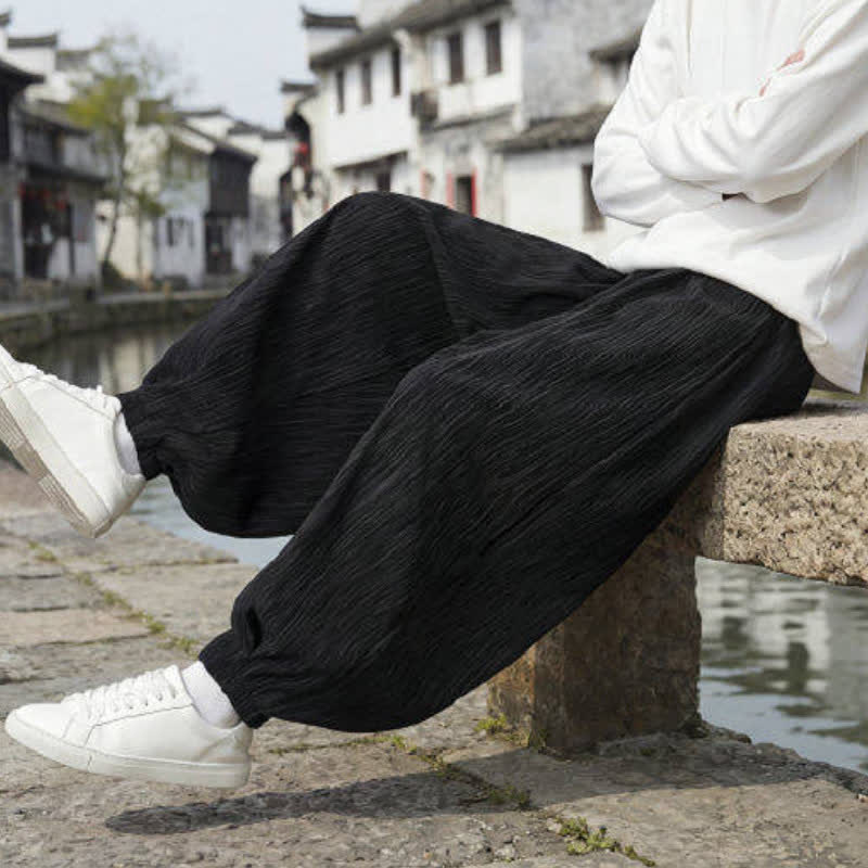 Buddha Stones Pantaloni harem da uomo a tinta unita, casual, vintage, con coulisse, per primavera e autunno, con tasche. - image 13