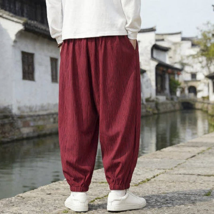 Buddha Stones Pantaloni harem da uomo a tinta unita, casual, vintage, con coulisse, per primavera e autunno, con tasche. - image 18