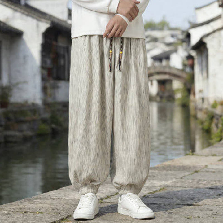 Buddha Stones Pantaloni harem da uomo a tinta unita, casual, vintage, con coulisse, per primavera e autunno, con tasche. - image 27