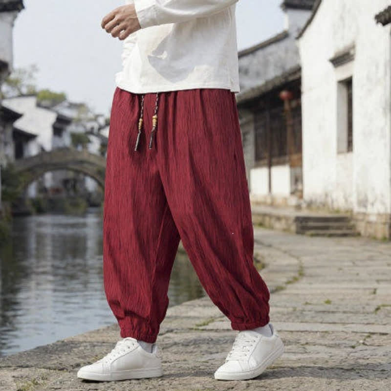 Buddha Stones Pantaloni harem da uomo a tinta unita, casual, vintage, con coulisse, per primavera e autunno, con tasche. - image 19