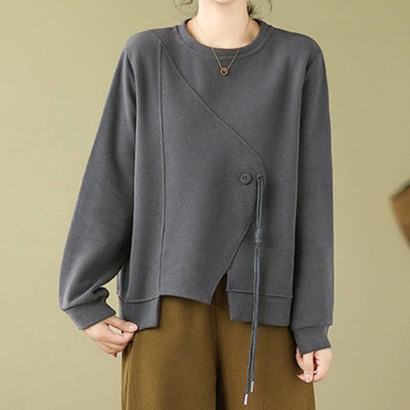 Buddha Stones Maglia da donna minimalista a girocollo con coulisse, tinta unita, autunno/inverno. - image 14