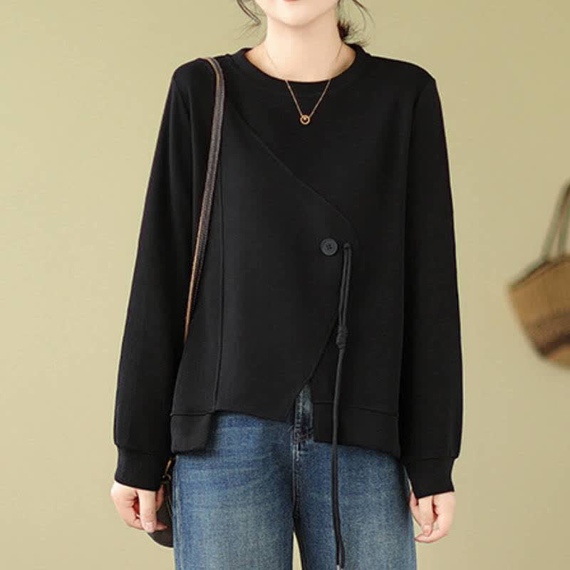 Buddha Stones Maglia da donna minimalista a girocollo con coulisse, tinta unita, autunno/inverno. - Nero - US12, UK/AU16, EU44 (2XL) - image 8