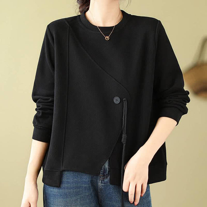 Buddha Stones Maglia da donna minimalista a girocollo con coulisse, tinta unita, autunno/inverno. - image 10
