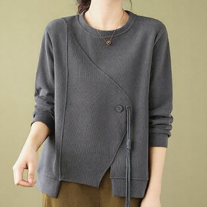 Buddha Stones Maglia da donna minimalista a girocollo con coulisse, tinta unita, autunno/inverno. - image 15