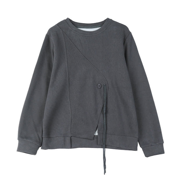 Buddha Stones Maglia da donna minimalista a girocollo con coulisse, tinta unita, autunno/inverno. - image 18