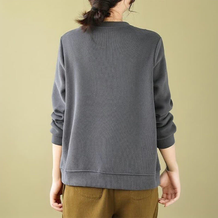 Buddha Stones Maglia da donna minimalista a girocollo con coulisse, tinta unita, autunno/inverno. - image 17