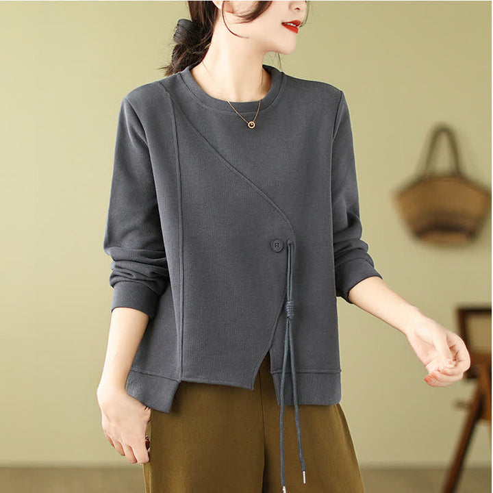 Buddha Stones Maglia da donna minimalista a girocollo con coulisse, tinta unita, autunno/inverno. - Grigio ardesia - US12, UK/AU16, EU44 (2XL) - image 13
