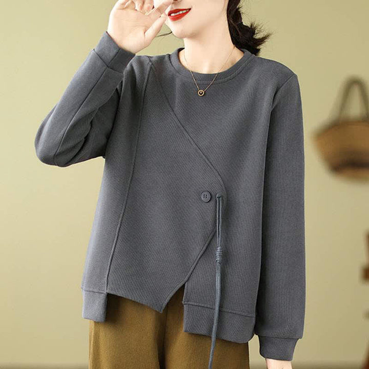 Buddha Stones Maglia da donna minimalista a girocollo con coulisse, tinta unita, autunno/inverno. - image 16