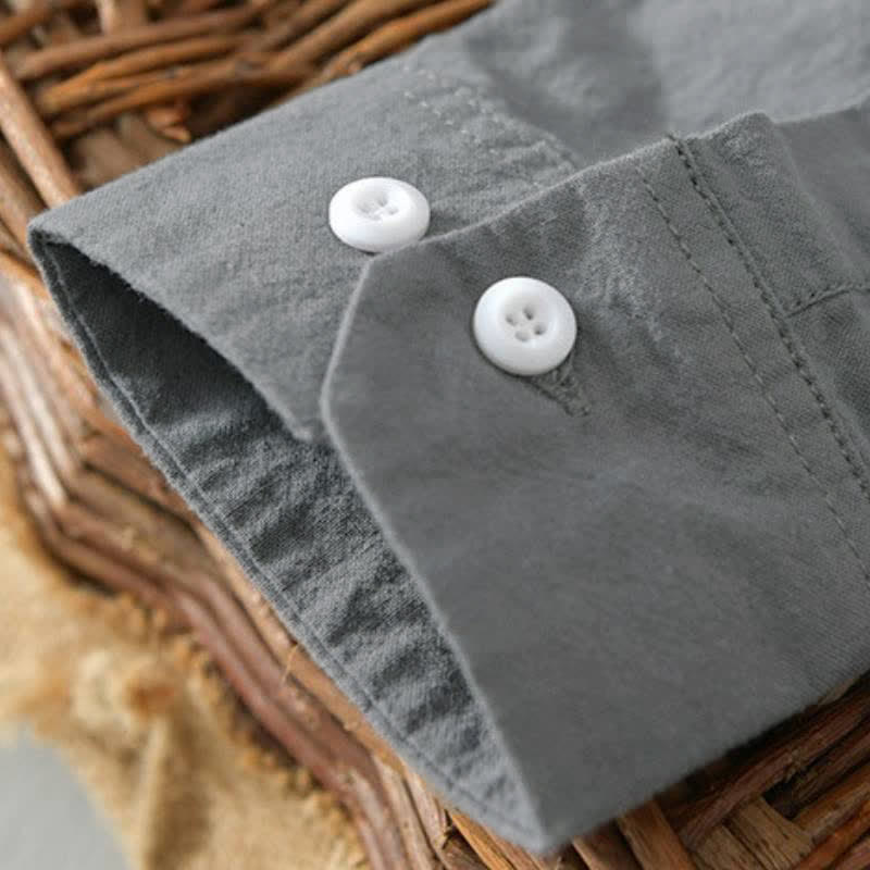 Buddha Stones Camicia da uomo a maniche lunghe in cotone tinta unita, stile primaverile, casual e minimalista, con bottoni. - image 5