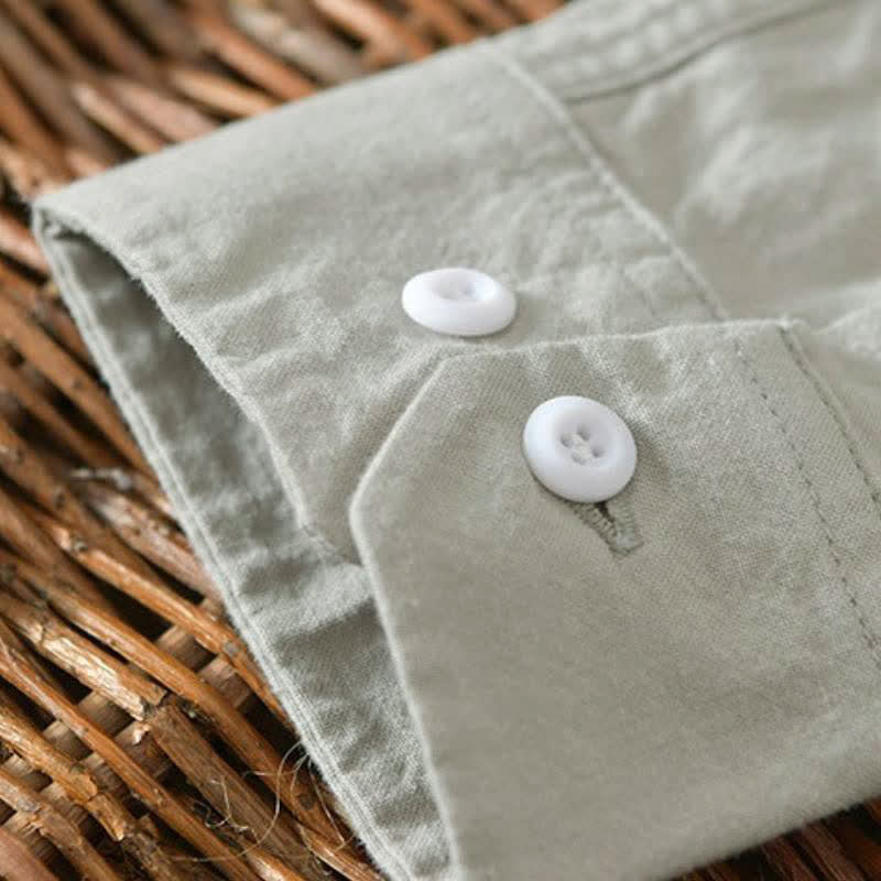 Buddha Stones Camicia da uomo a maniche lunghe in cotone tinta unita, stile primaverile, casual e minimalista, con bottoni. - image 13