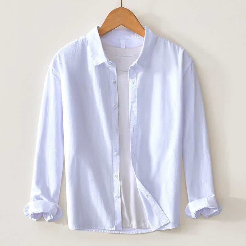Buddha Stones Camicia da uomo a maniche lunghe in cotone tinta unita, stile primaverile, casual e minimalista, con bottoni. - Bianco - US/UK/AU44, EU54 (4XL) - image 18