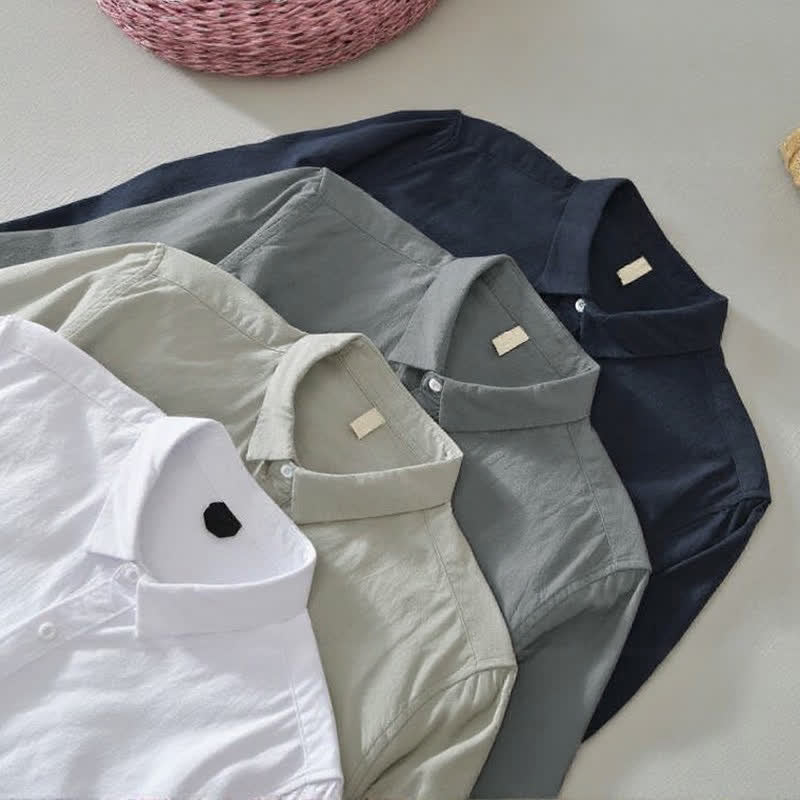 Buddha Stones Camicia da uomo a maniche lunghe in cotone tinta unita, stile primaverile, casual e minimalista, con bottoni. - image 25