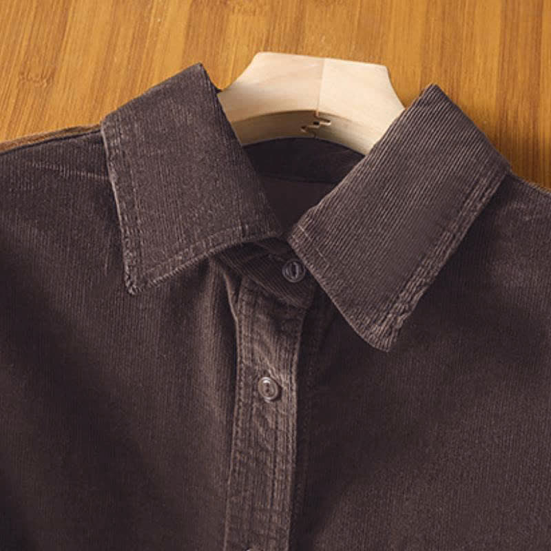 Buddha Stones Camicia da donna a maniche lunghe in velluto a coste tinta unita, stile vintage, con bottoni e tasca, per autunno/inverno. - image 11