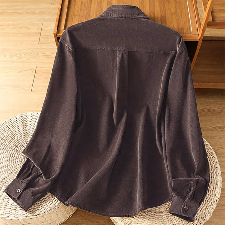 Buddha Stones Camicia da donna a maniche lunghe in velluto a coste tinta unita, stile vintage, con bottoni e tasca, per autunno/inverno. - image 10