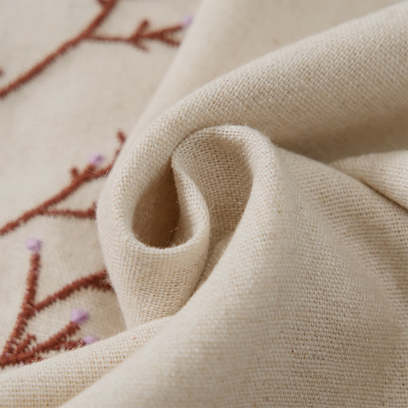 Buddha Stones Maglietta a maniche lunghe da donna in cotone e lino con scollo rotondo, ricamo ad albero, design casual primavera/autunno e coulisse. - image 10