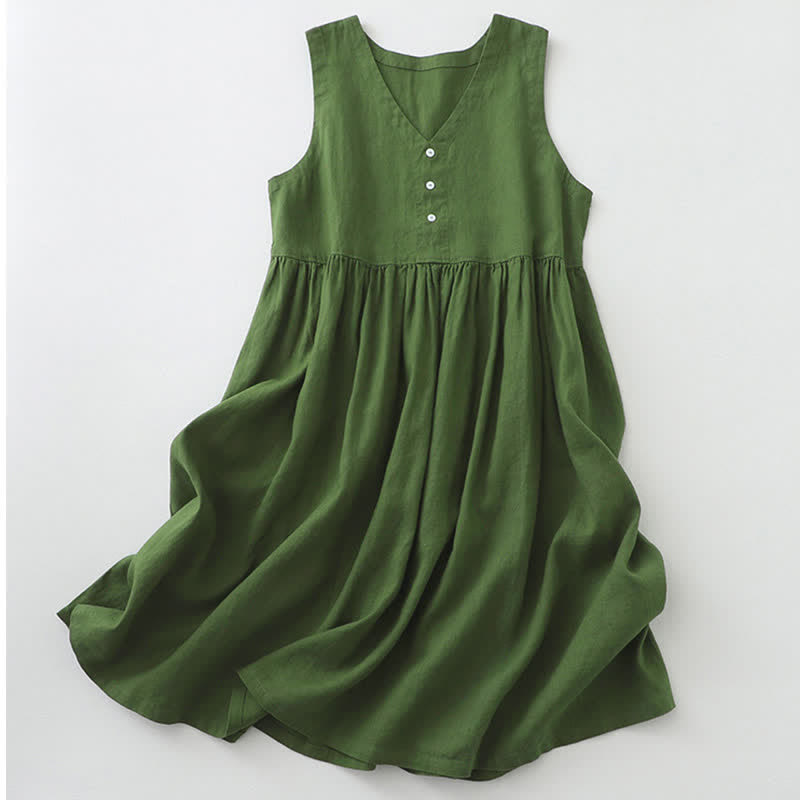 Abito midi senza maniche a tinta unita con scollo a V e bottoni semplici, modello Buddha Stones Daily Casual. - Verde scuro - US12, UK/AU16, EU44 (2XL) - image 10