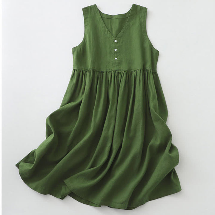 Abito midi senza maniche a tinta unita con scollo a V e bottoni semplici, modello Buddha Stones Daily Casual. - Verde scuro - US12, UK/AU16, EU44 (2XL) - image 10