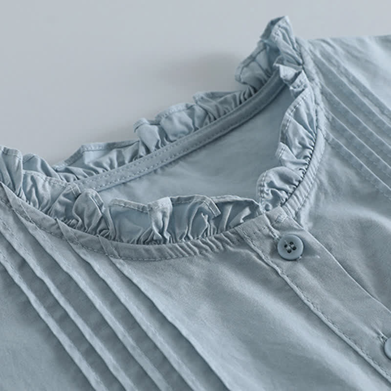 Buddha Stones Camicia da donna a maniche lunghe, tinta unita, con bottoni e pieghe, stile primaverile, casual vintage. - image 1