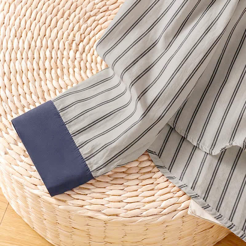 Buddha Stones Camicia da donna a maniche lunghe, casual, minimalista, con bottoni, a righe e profili a contrasto, ideale per la primavera/estate, con taschino applicato. - image 5