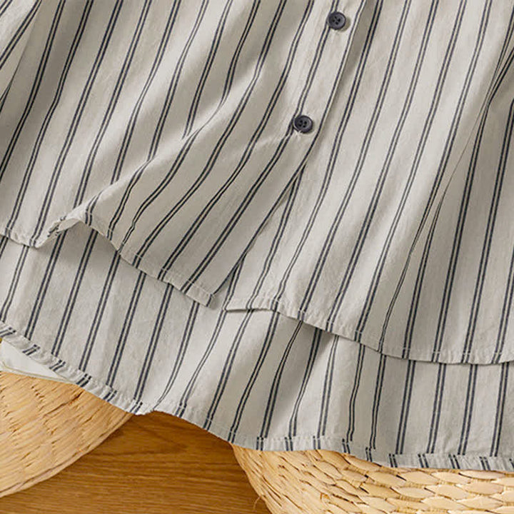 Buddha Stones Camicia da donna a maniche lunghe, casual, minimalista, con bottoni, a righe e profili a contrasto, ideale per la primavera/estate, con taschino applicato. - image 7
