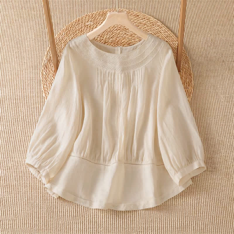 Buddha Stones T-shirt da donna a maniche lunghe, elegante, casual, con ricami, tinta unita, per primavera/estate. - Bianco antico - US12, UK/AU16, EU44 (2XL) - image 0
