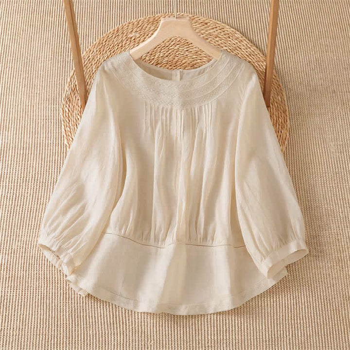 Buddha Stones T-shirt da donna a maniche lunghe, elegante, casual, con ricami, tinta unita, per primavera/estate. - Bianco antico - US12, UK/AU16, EU44 (2XL) - image 0