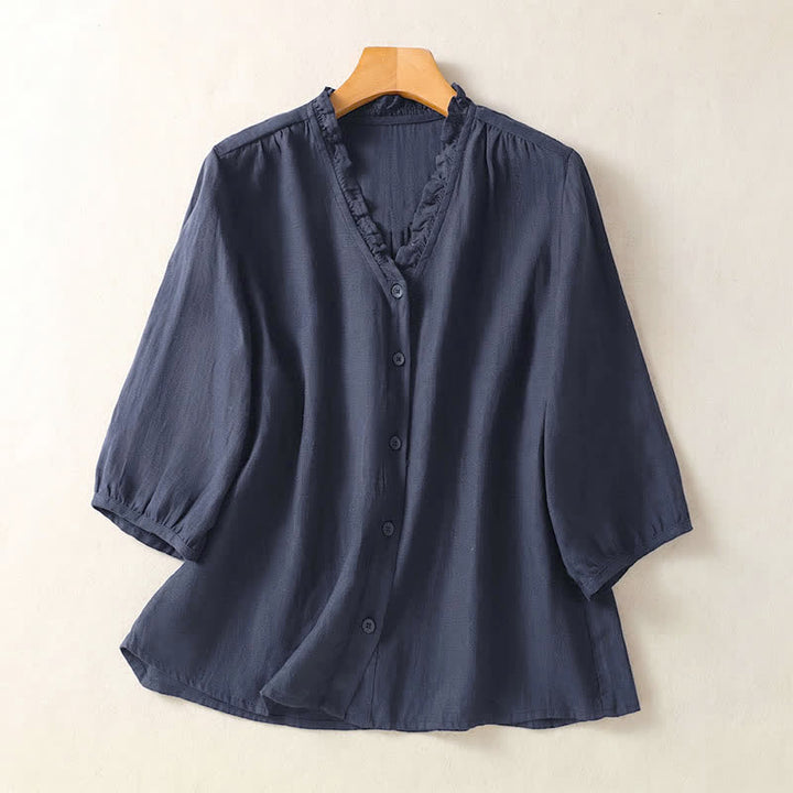 Buddha Stones Camicie da donna a maniche corte, tinta unita, casual, con bottoni, per primavera/estate. - Marina - US8-10, UK/AU12-14, EU40-42 (2XL) - image 20
