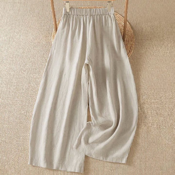 Buddha Stones Pantaloni casual primavera/estate a tinta unita con cerniera, modello alla caviglia, da donna a gamba larga con tasca. - image 1