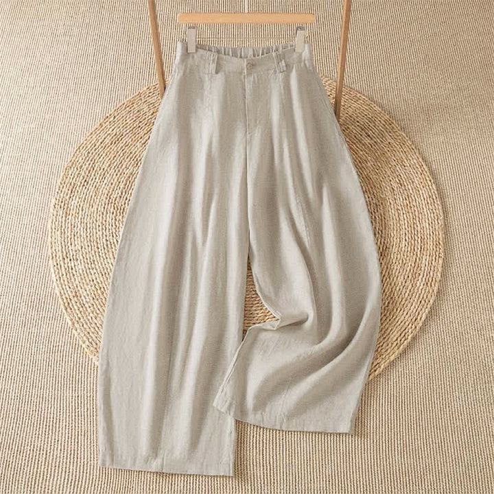 Buddha Stones Pantaloni casual primavera/estate a tinta unita con cerniera, modello alla caviglia, da donna a gamba larga con tasca. - Tan - US8-10, UK/AU12-14, EU40-42 (2XL) - image 0