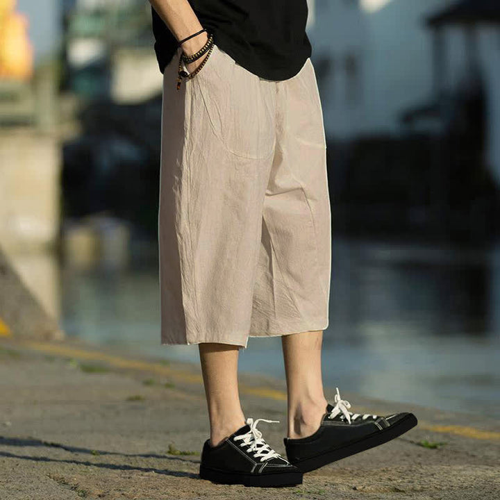 Pantaloni da uomo estivi con pieghe, coulisse e tasche, modello 7-8, con stampa Buddha Stones. - image 11